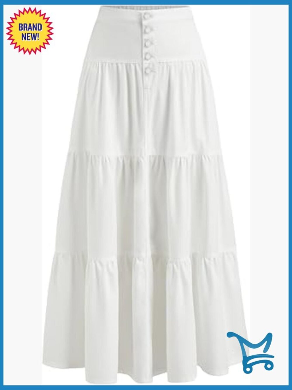 Long Jean Denim Tiered Button Down High Waisted Maxi Skirt